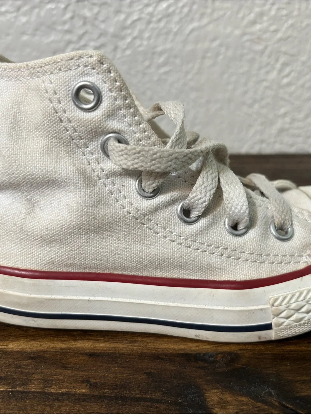 Converse Kids High-Top Canvas Sneakers in Off-White with Red Trim